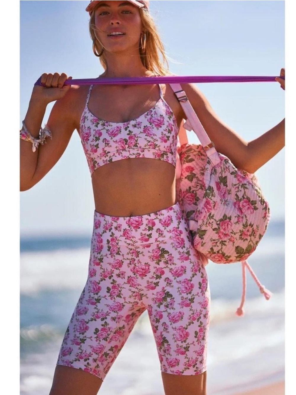 NWT LoveshackFancy x Bandier Peony Garden Sports Bra and Bike Shorts Set - Small